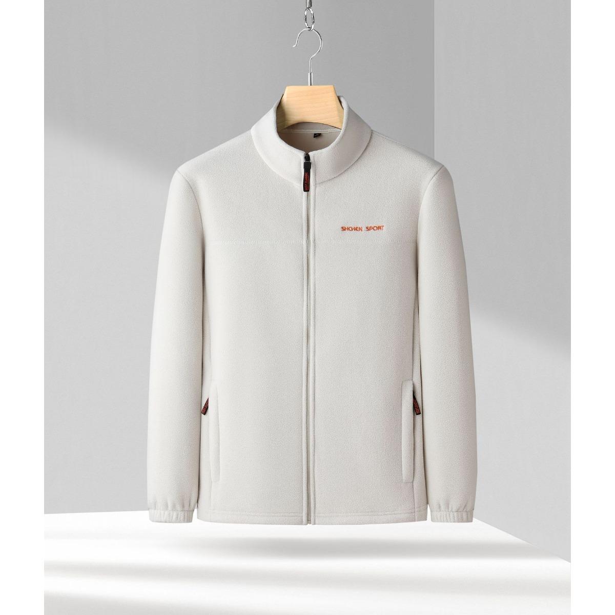 Осенне-зимняя флисовая куртка-топ для мужчин, со стойкой воротником для мужчин среднего и молодого возраста, флисовая куртка с добавленным флисом L белый