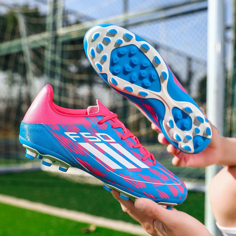 Children's Football Shoes Boys and Girls Primary School Students TF Broken Nails Leather Surface Rotating Buckle Competition Training Shoes One Piece