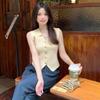 French Temperament V-Neck Single Breasted Sleeveless Slim Knitted Vest For Women