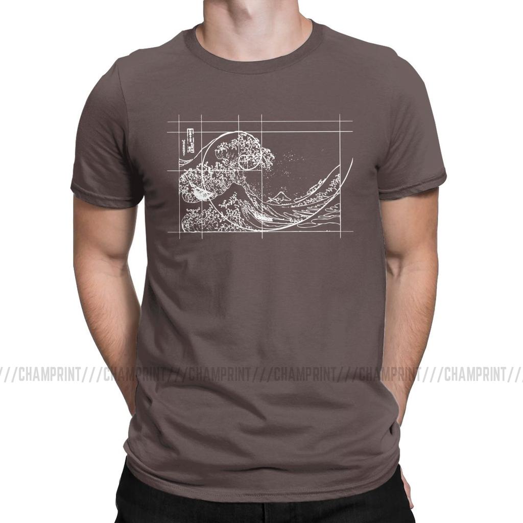 Hokusai Meets Fibonacci Sequence Golden Ratio Men S T Shirt Math Technical Geek Casual Tees Round