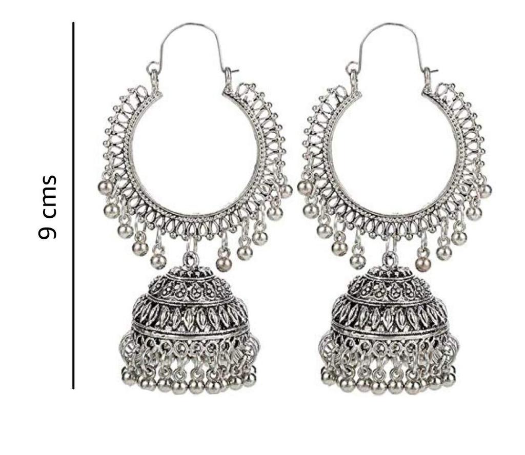 Party Wear Jewellery Afghani Kashmiri Jhumka Oxidised Silver Earrings for Girls and Women