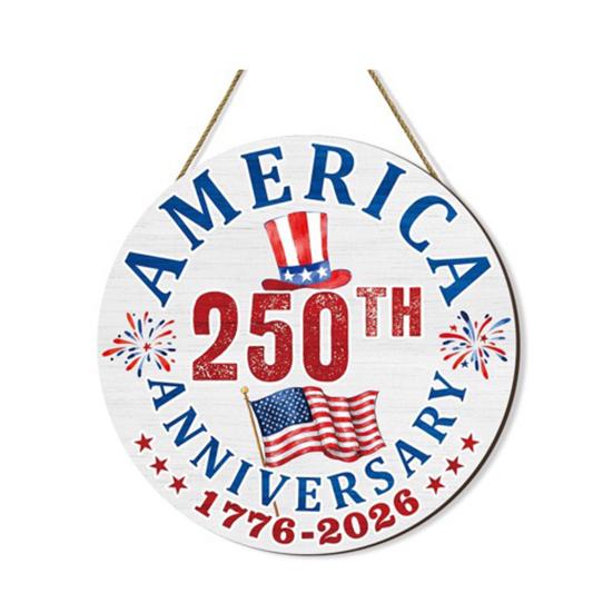 

US 250th Anniversary Wooden Door Sign 1776-2026 250 Years of Freedom Patriotic Hanging Sign for 4th of July Independence Day Front Door Home Porch A