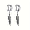 Stainless Steel Hip-pop Style Non Piercing Hoop Earrings Feather Pendant Ear Clips for Men Women Ear Daily Wear Jewelry