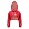 Costume de Performance de Danse Hip Hop Jazz pour Filles Ourlet Asymétrique Sweat à Capuche Métallique Haut Court à Manches Longues