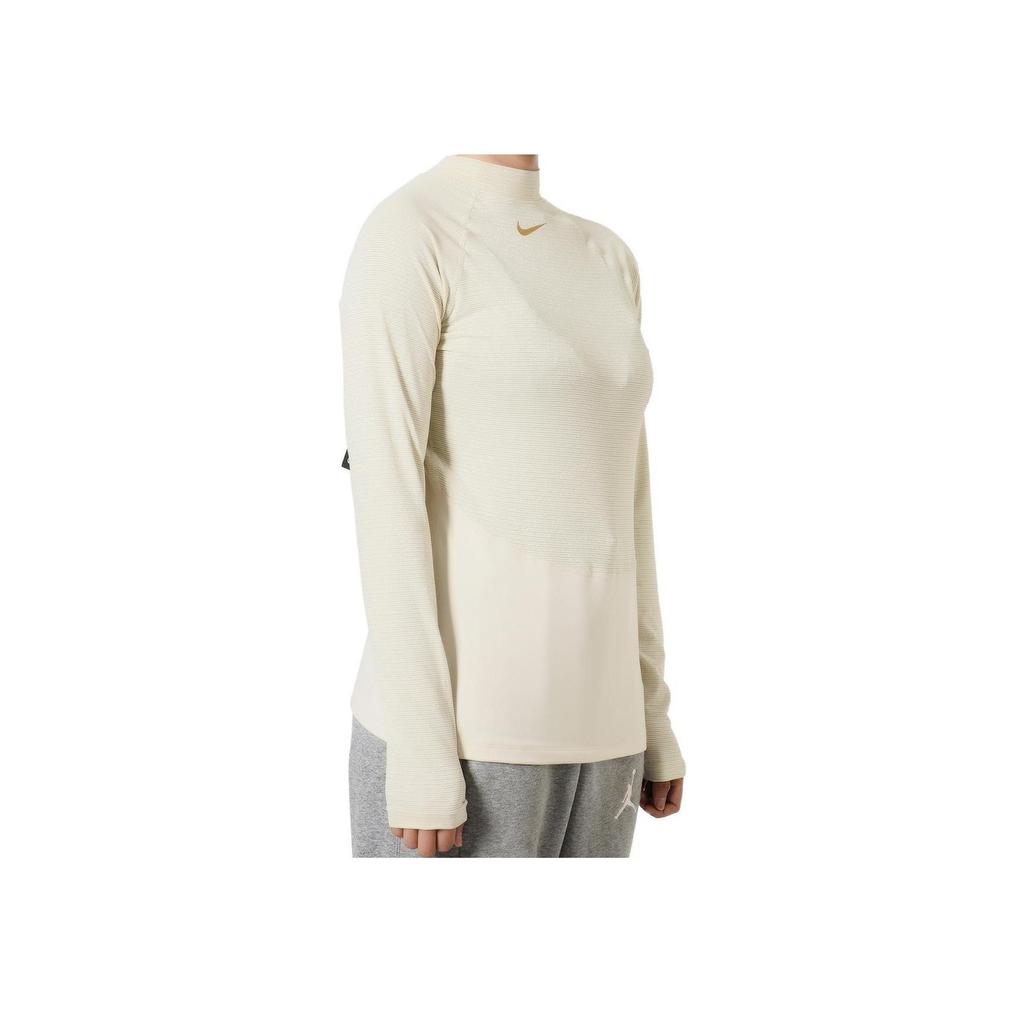 Nike Solid Color Brand Logo Print Crew Neck Pullover Long Sleeve T-Shirt Women Tops Beige AO9227-258