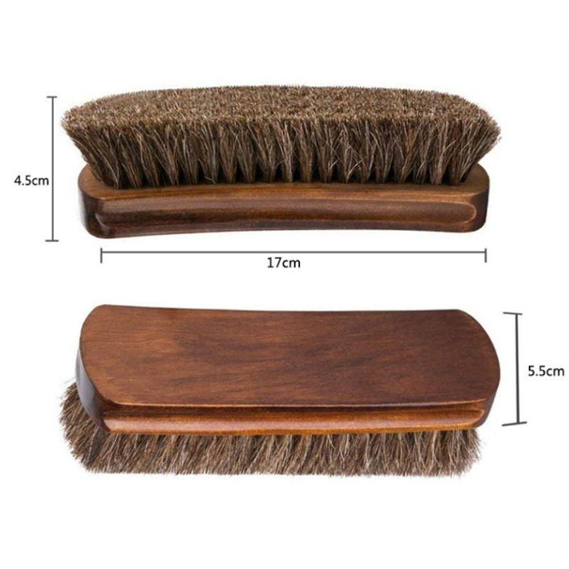 AEE4-3 Pieces Shoe Brush Horsehair Shoes Polish Brushes Leather Shoes Boot Care Clean Polish Daubers Applicators