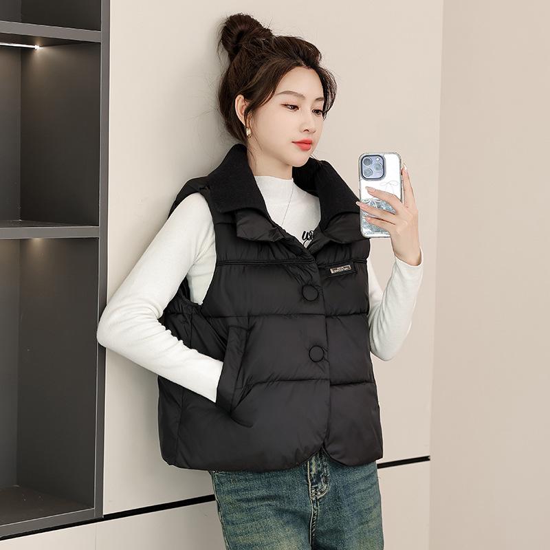 2026 Korean Style Patchwork Down Cotton Women's Sleeveless Winter Vest - Trendy European Outerwear