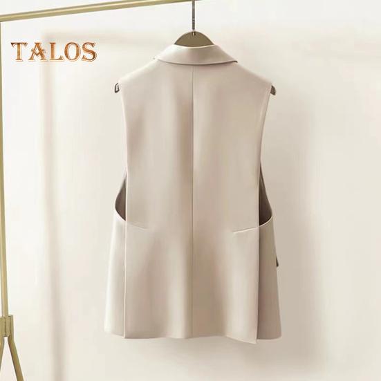 Women Suit Waistcoat Single Button Closure V Neck Lapel Sleeveless Cardigan Mid Length Solid Color Formal Business OL Commute Coat