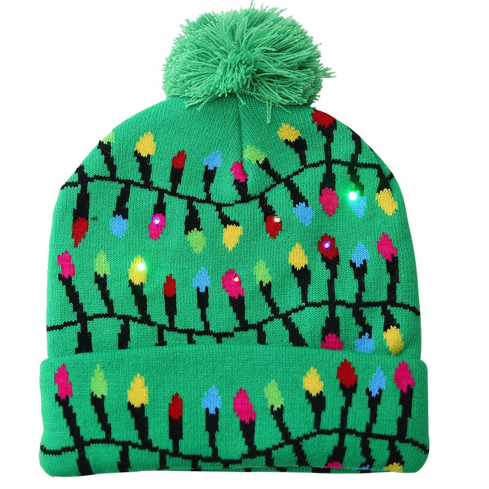 Festive Christmas Decoration Knit Beanie Hat With Led Lights For Adults And Kids