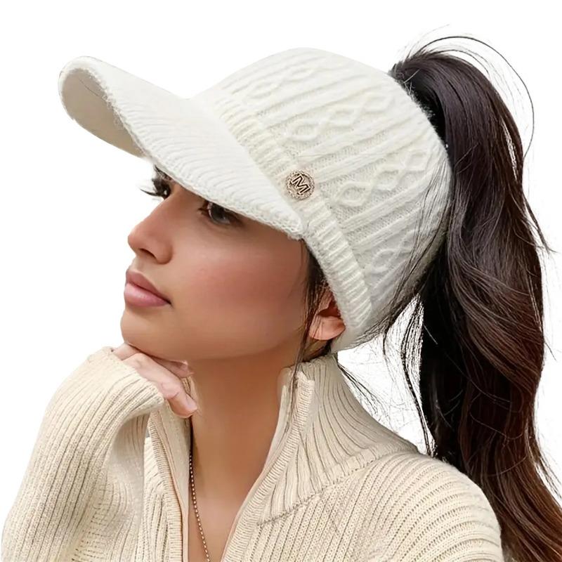 

Autumn And Winter Woolen Duck Tongue Cap Teenage Fashion Versatile Hat Female Leakage Ponytail Outdoor Padded Warm Knitted Cap
