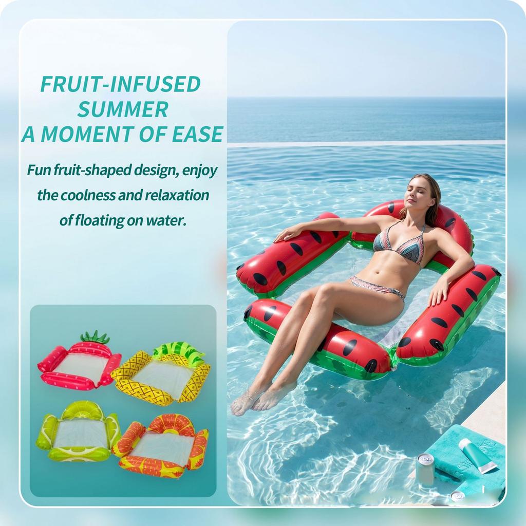 Fruit Pattern Inflatable Pool Hammock, Multi-Purpose Floating Chair with Mesh Seat, Water Lounger for Swimming Pool, Lake & Beac
