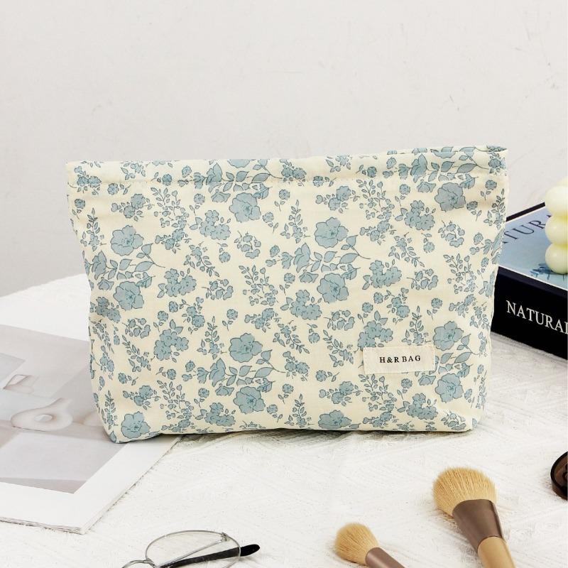 Korean Style Fresh Sweet Floral Print Large Capacity Makeup Bag Student Travel Toiletry Bag Skin Care Storage Pouch
