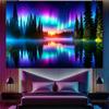Northern Lights Tapestry, UV Reactive Aurora Borealis Forest Lake Wall Hanging for Bedroom & Living Room