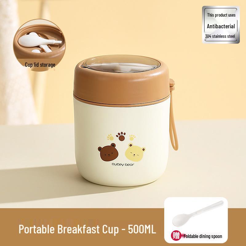 Nuovo Stile 2023 Tazza Termica Portatile con Coperchio, Cucchiaio e Manico per Ragazze - Ideale per Colazione, Porridge, Zuppa e Latte di Soia