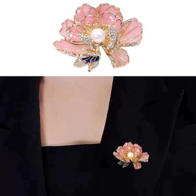 Graceful Pearls and Enamel Peony Brooch Pin for Women Fashionable Corsage Jewelry Accessory for Dresses and Bags