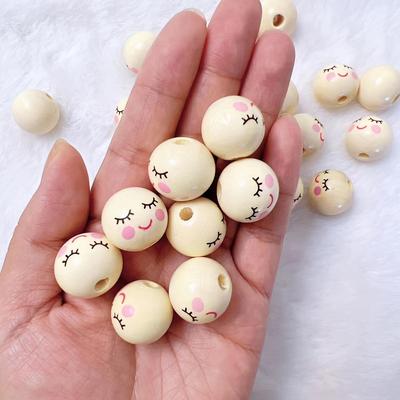 Nuove 20 perline rotonde in legno di pino con espressione sorridente per la creazione di gioielli fai da te, braccialetti creativi e collane fatte a mano
