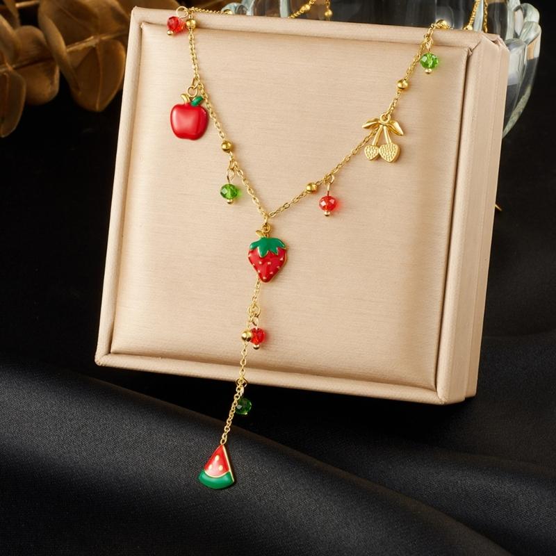 Country Style Lightweight Simulation Necklace Drip Oil Fruit Effect Stainless Steel Trendy Neck Chain Jewelry Gift