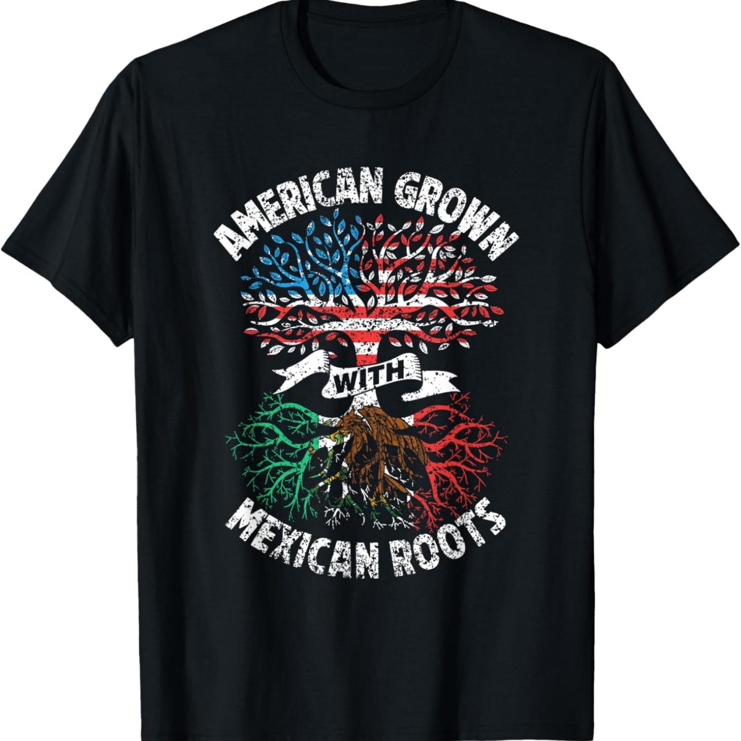 

American Grown With Mexican Roots Us Mexico Mexican American T-Shirt XXXXXL