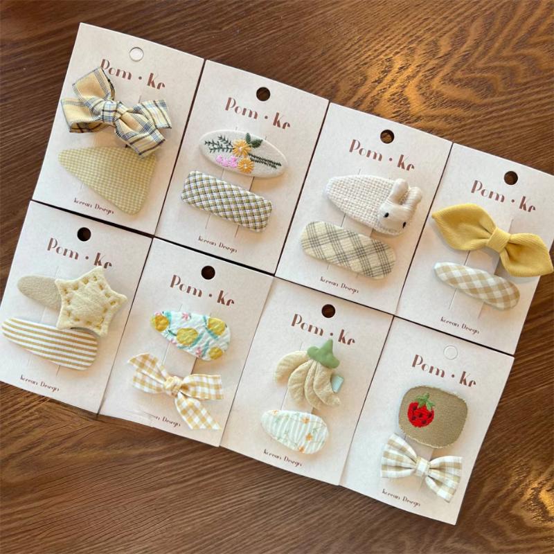 2pcs/set Baby Hair Clip Fashon Simplicity Bow Floral Hairpin for Toddler Girl Lovely Bang Side Clip Hair Accessories