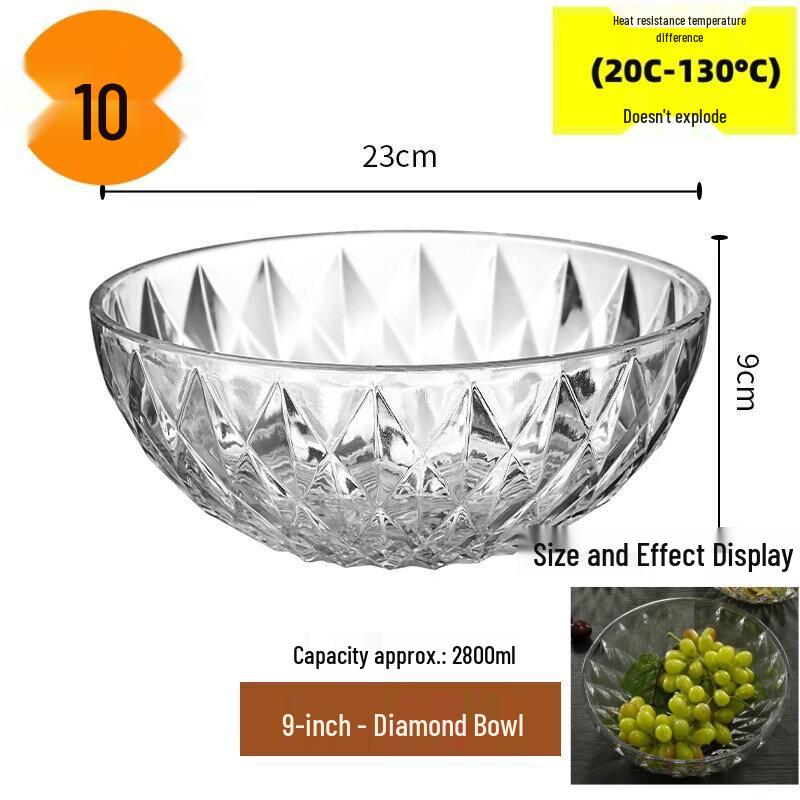 Jingbaodi 23cm Transparent PC Diamond Salad Bowls - 10-Pack