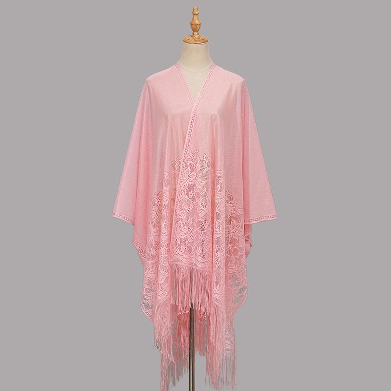 Autumn and Winter New Solid Color Lace Hollow Fringed Polyester Vest Long Elegant Women's Versatile Cheongsam Shawl