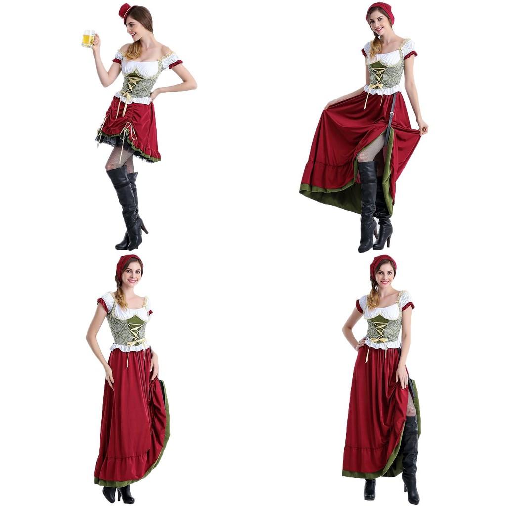 Oktoberfest Bayerisches Dirndl Bierkellnerin Cosplay Kostüm mit Puffärmeln