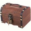 Vintage Wooden Treasure Chest Piggy Bank with Lock Decorative Storage Box for Coins Jewelry Handmade Retro Desktop Save Pot Gift