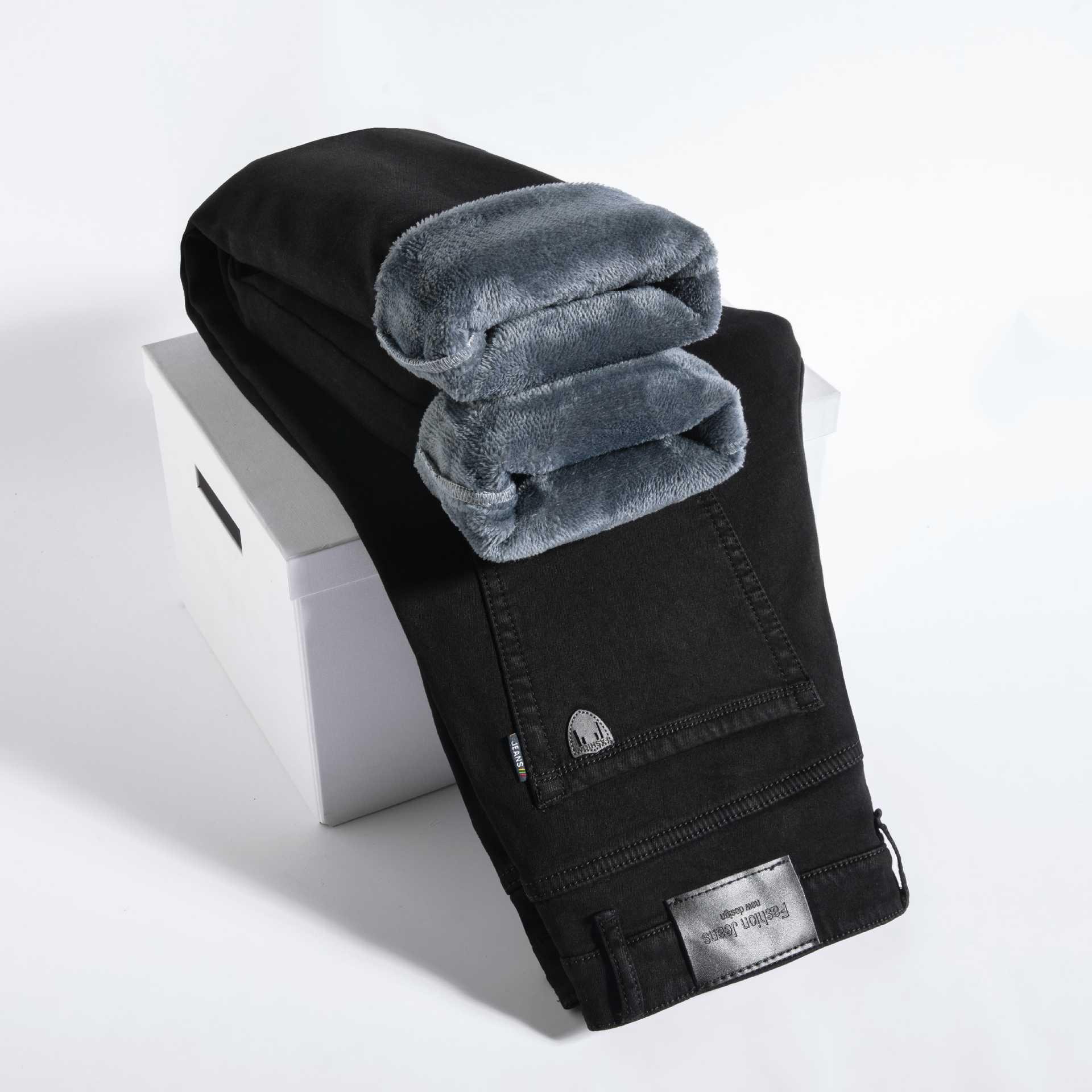 

Мужские эластичные повседневные джинсы на флисовой подкладке: Плотные, Свободные, Прямые, Большого размера для осени/зимы 32