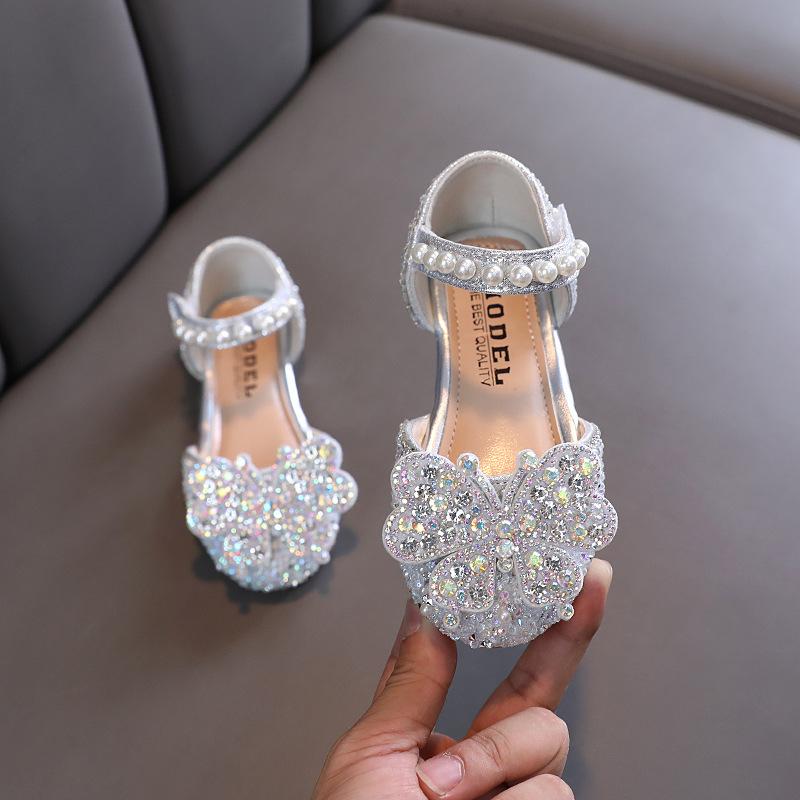 

Autumn Korean-style new girls girls small/medium/large children s princess single shoes leather shoes bow rhinestone 21 серебряный