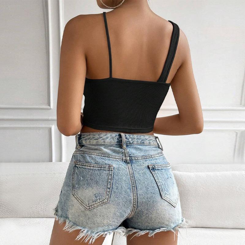 Summer women's new slim sexy hollow waffle ultra short camisole top