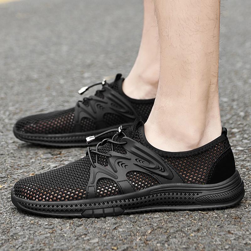 Breathable Men's Casual Shoes Breathable Man Mesh Shoes Fashion Loafers Lightweight Men Summer Sneakers Hollow Out Lace-Up Flats