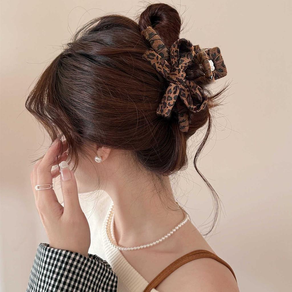 2025 High-End Women's Leopard Print Bow Claw Clip for Updos