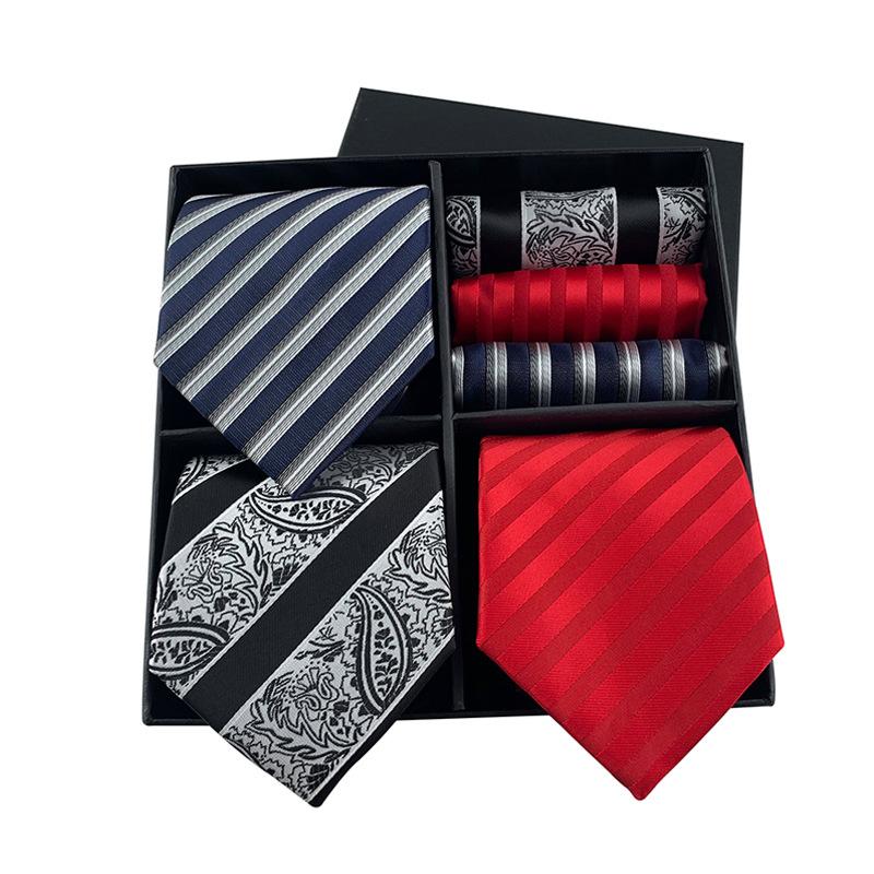 Men'S Gift Box Tie, Fashionable Business Striped Tie Square Scarf Combination Set, Luxury Gift Box.