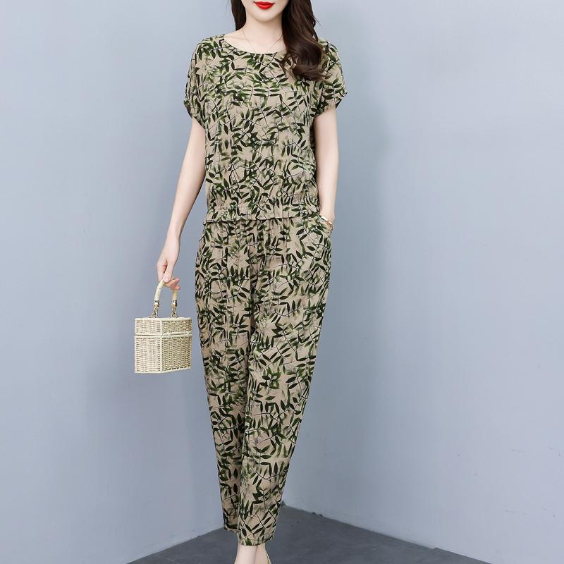 Plus Size Two Piece Sets Female Loose Elegant Pants and Blouse Set