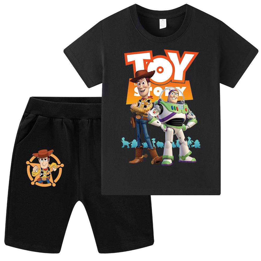 WA1459 Girls Boys Woody Buzz Lightyear Print Short Sleeves T-shirt Shorts Sets 100cm