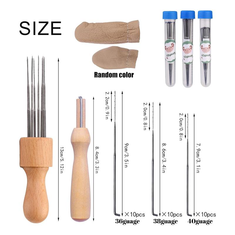 AEE2-Wool Felting Needle Tools, Wool Felting Tool Kit With 3 Sizes Felting Needles And 1/8 Needle Wooden Handle For Needle