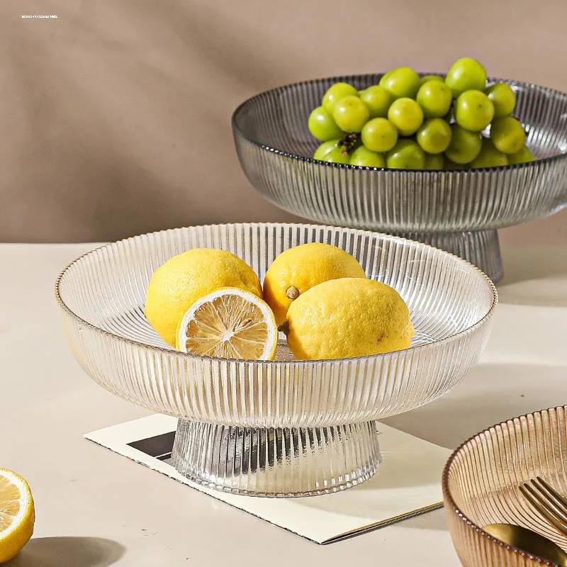 Glass Fruit Bowl with Feet Tall Striped Storage Tray Home Living Room Decoration Creative Dried Fruit Tray Snack Tray