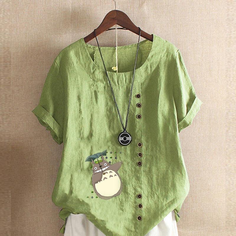 

Женская мода с принтом персонажей мультфильмов футболка с коротким рукавом свободная хлопковая рубашка повседневная свободная летняя блузка топы больших размеров 5XL зелёный