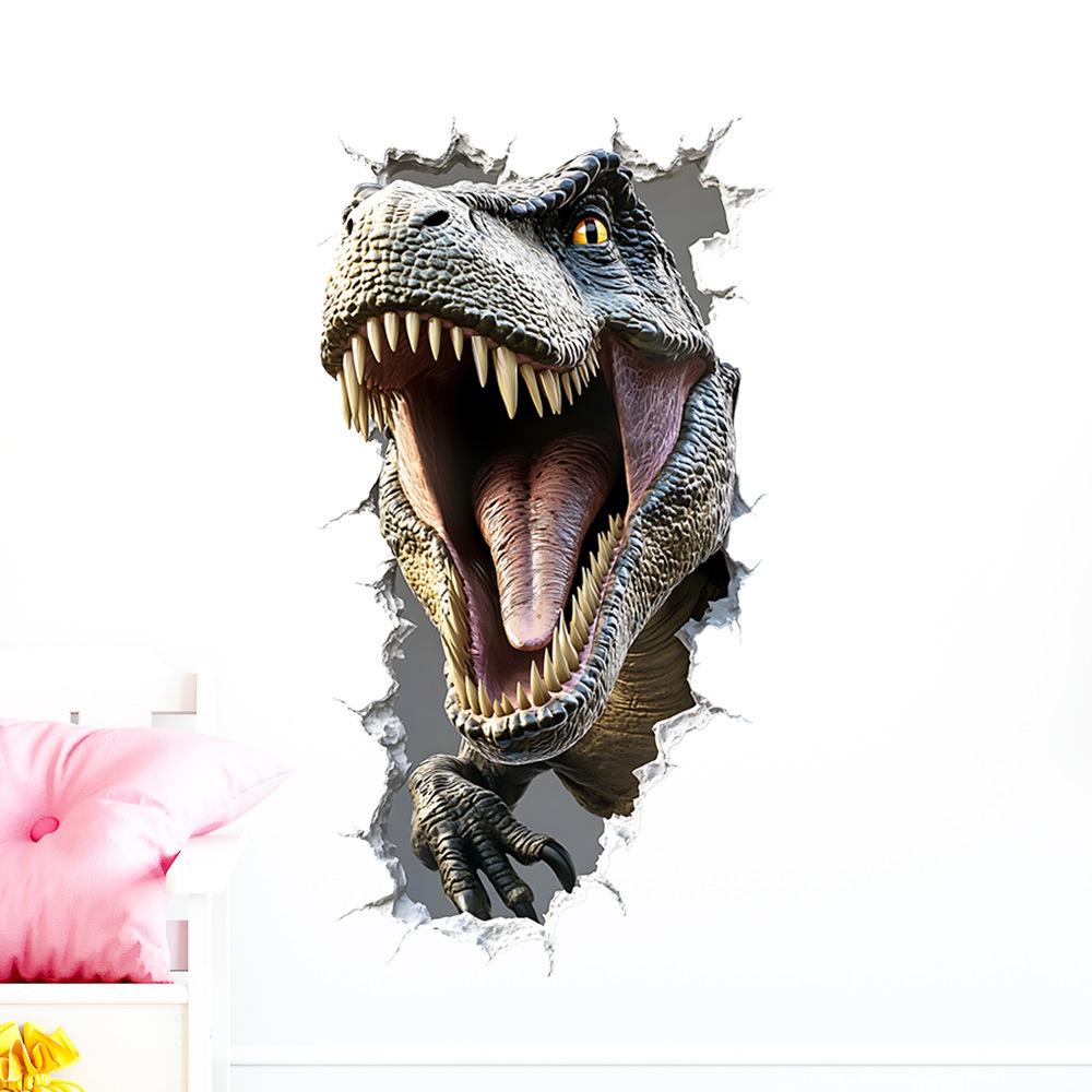 3D Dinosaur Breaking Through Wall Self Adhesive Sticker for Kids Boy Bedroom Door Wall Home Decor