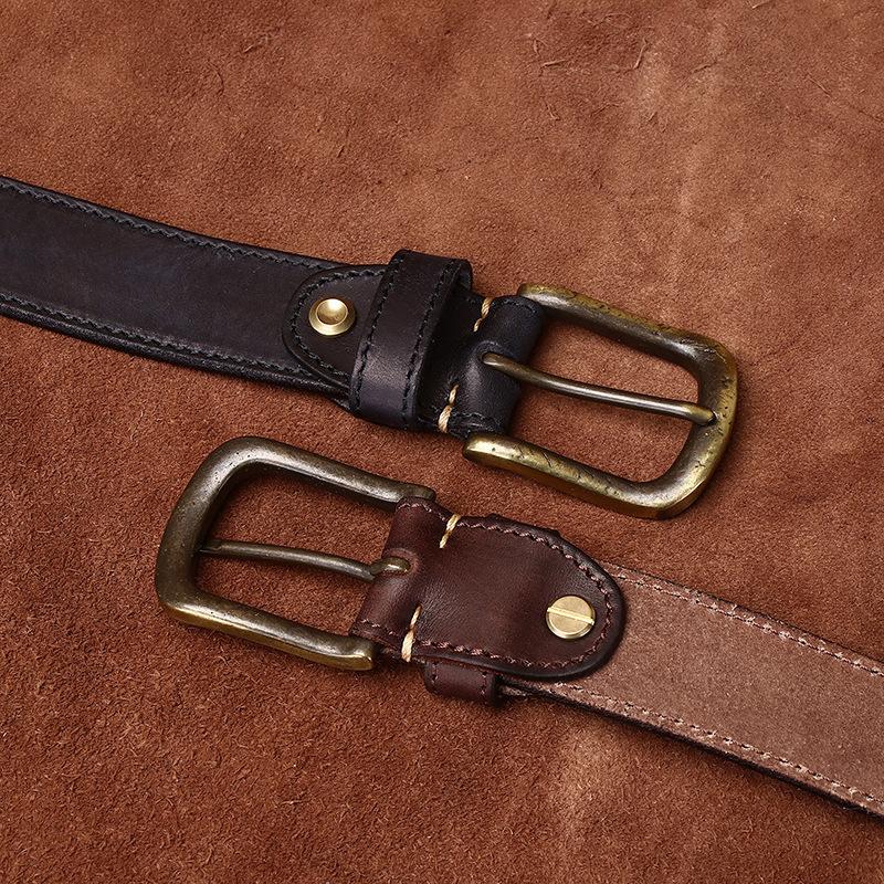 Pásek Pánský Zesílený Italská První Vrstva Hovězí Kůže Spona s Kolíčkem Retro Retro Styl Osobnost Trendy Džínový Pásek Pánský