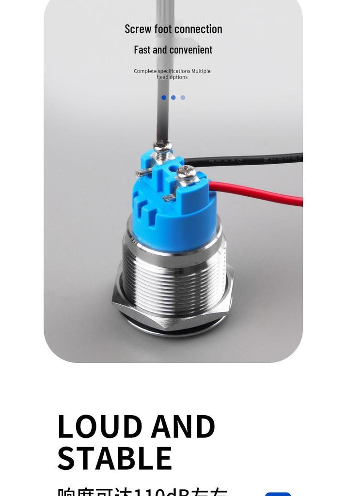 19mm/22mm Stainless Steel LED Flashing Buzzer, Intermittent Sound, 12V/24V