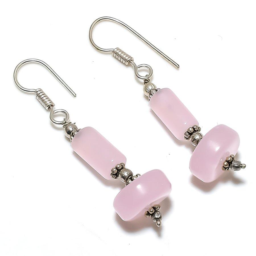 

Ювелирные серьги из стерлингового серебра 925 пробы с натуральным розовым кварцем 2,17 дюйма o9I93