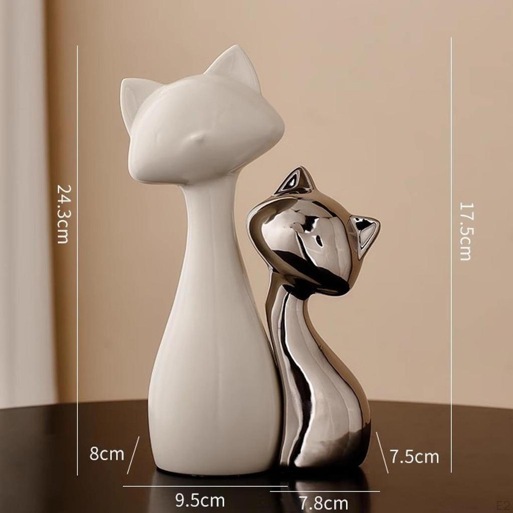2x Cat Statue Animal Sculpture Porcelain Figurine for Home Decor Artwork Tabletop Ornament
