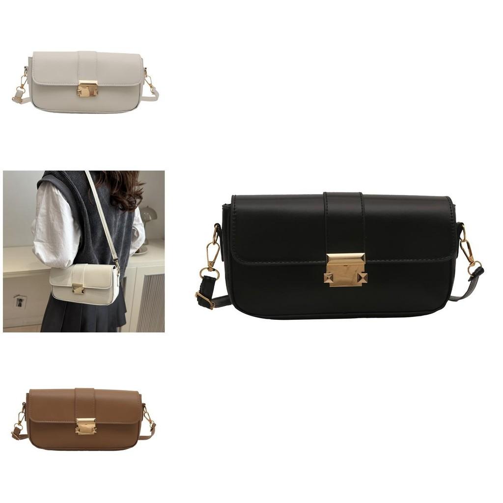 Stylish Vintage Chic Lock Buckle Small Square Bag For Women In Black White And Khaki