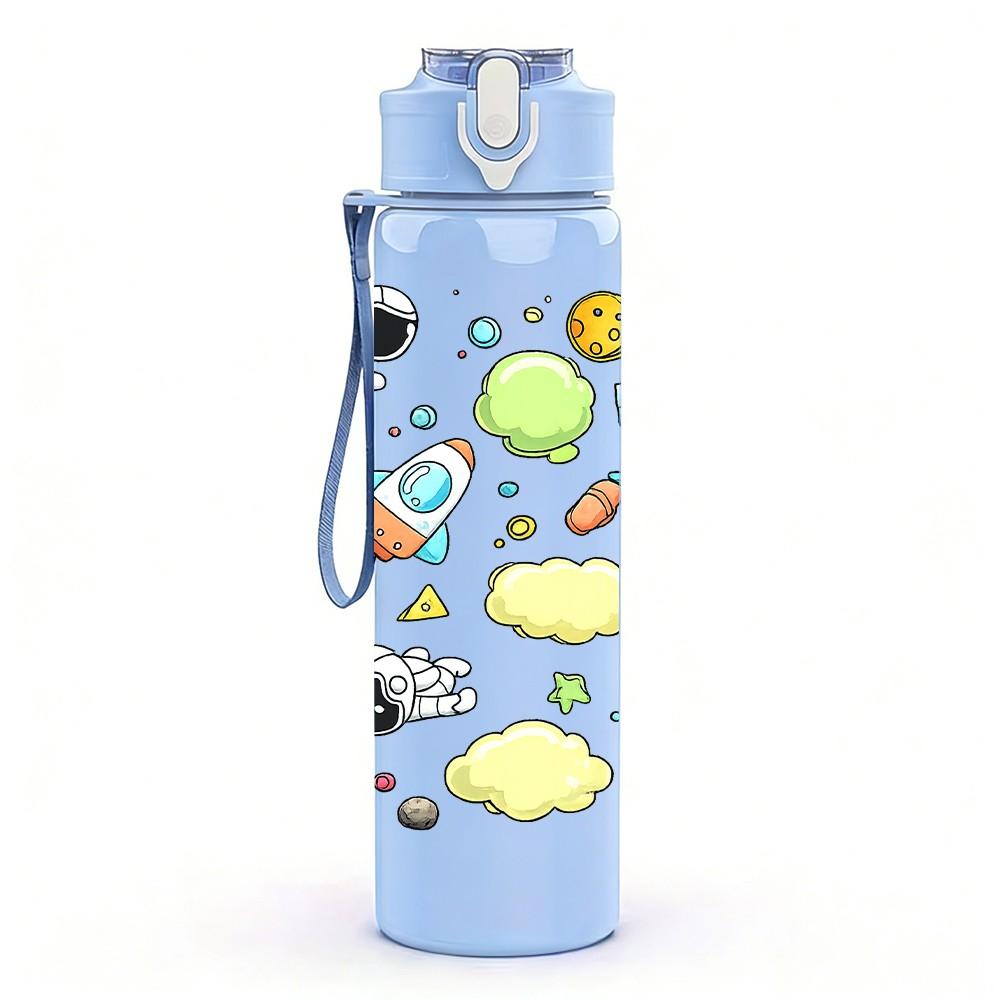 1PC Colorful Planet Star Doodle Pattern 750ml Color Plastic Sports Water Bottle Leakproof Flip Straw Lid Suitable for Sports Office Home Use