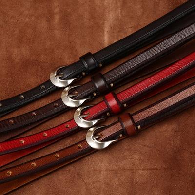 1.4Cm Wide Leather Belt Women'S Needle Buckle Ins Style Personalized Retro Pure Cowhide Belt Waist Thin Belt