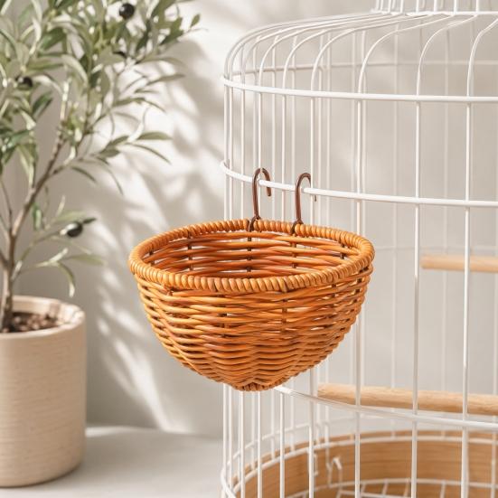 Parakeet Nest, Chewproof Plastic Frame Washable Small Bird House for Cage, Hanging Cozy Sleeping Nest, Woven Rattan Bird Nest with Metal Hooks