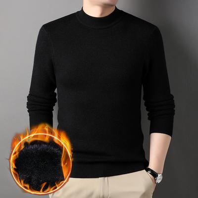 Herbst- und Winterpullover für Herren, halbhoher Rundhalsausschnitt, einfarbiger Strickpullover, elastisch, hochwertiges, verdicktes Unterhemd aus Plüsch