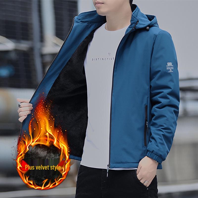 Men's Windproof Hooded Jacket - Spring/Autumn Versatile Slim Fit Solid Color Casual Outerwear