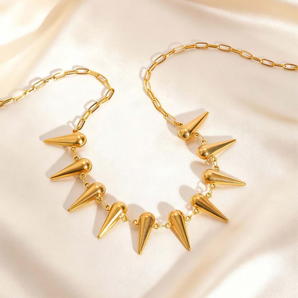 Punk Rivet Chain Necklace for Women,Hollow Water Drop Small Square Chain Choker Necklaces,Gold Plated Waterproof Jewelry Gift